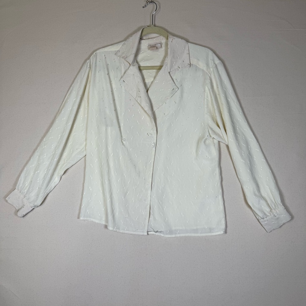 Vintage John Meyer Ivory Textured Blouse Size 14 Swiss Dot Button Up
